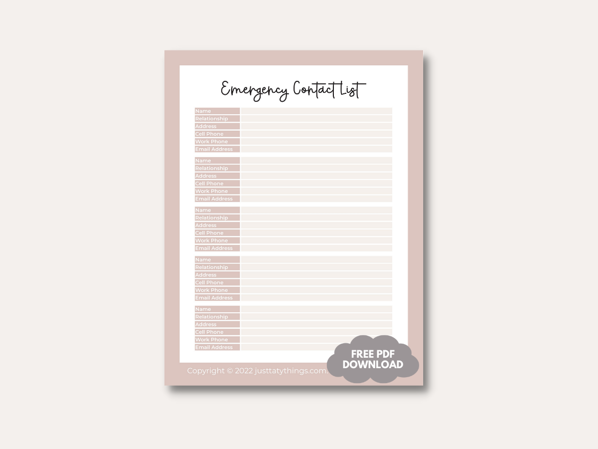 Free Printable Emergency Contact List for Home & Family - Just Taty Things